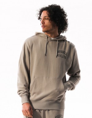 Men Russell Athletic Big Arch Distressed Hoodie Khaki | RNEBKX082