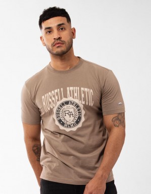 Men Russell Athletic Big Seal T Shirts Beige | POSQUT930