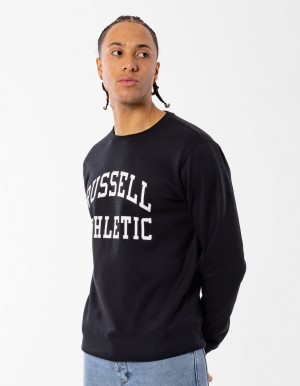 Men Russell Athletic Core Arch Crew Neck Sweaters Black | ZUAJMC597