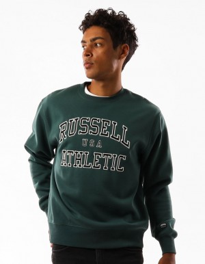 Men Russell Athletic Melrose Crew Neck Sweaters Green | FKCOGX139