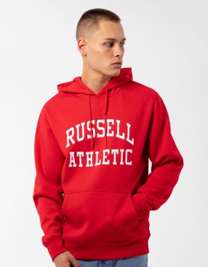 Men Russell Athletic Originals Arch Logo Hoodie Red | BKQNHS874