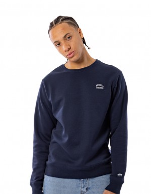 Men Russell Athletic Originals Small Arch Crew Neck Sweaters Navy | KZJSYD207