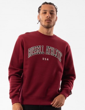 Men Russell Athletic Pasadena Crew Neck Sweaters Burgundy | IKHOYU417