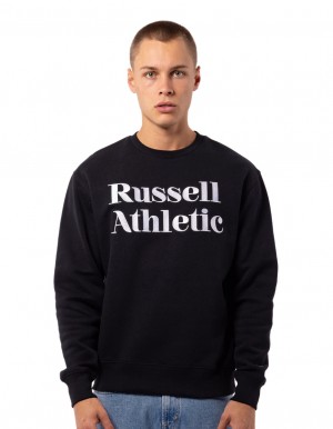 Men Russell Athletic Serif Crew Neck Sweaters Black | BRTMXO276