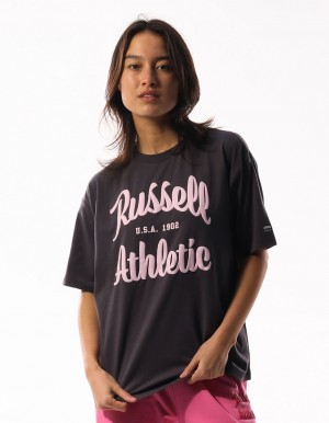 Women Russell Athletic Annie Oversized T Shirts Dark Grey | VGKZHI920