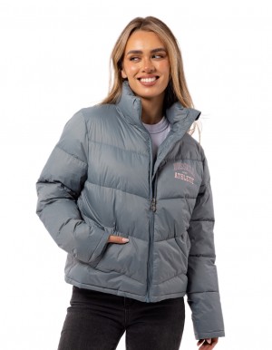 Women Russell Athletic Arch Logo Puffer Jacket Indigo | JCOXML948