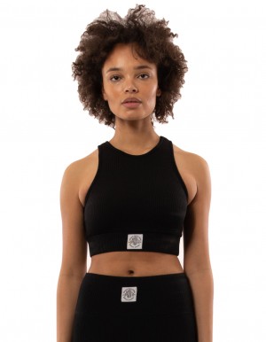 Women Russell Athletic Deja Vu Ribbed Crop Tanks Black | WZJTFY210