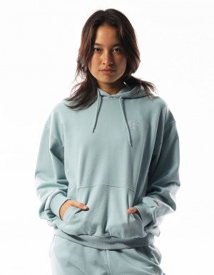 Women Russell Athletic Inlay Logo Unbrushed Hoodie Turquoise | JPRVBG698