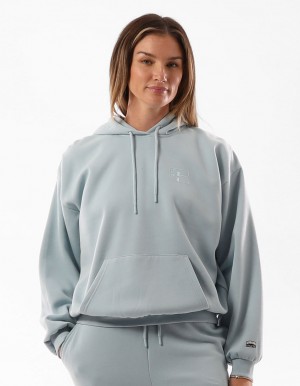 Women Russell Athletic Original Inlay Logo Hoodie Turquoise | UAEGCW465