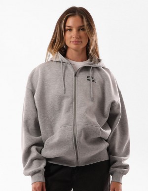 Women Russell Athletic Originals Embroidered Zip Through Hoodie Grey | GFJUTQ240