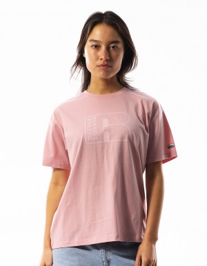 Women Russell Athletic Originals Inlay Logo T Shirts Rose Pink | OYUIPV084