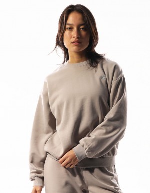 Women Russell Athletic R Logo Crew Neck Sweaters Khaki | UKWYSF731