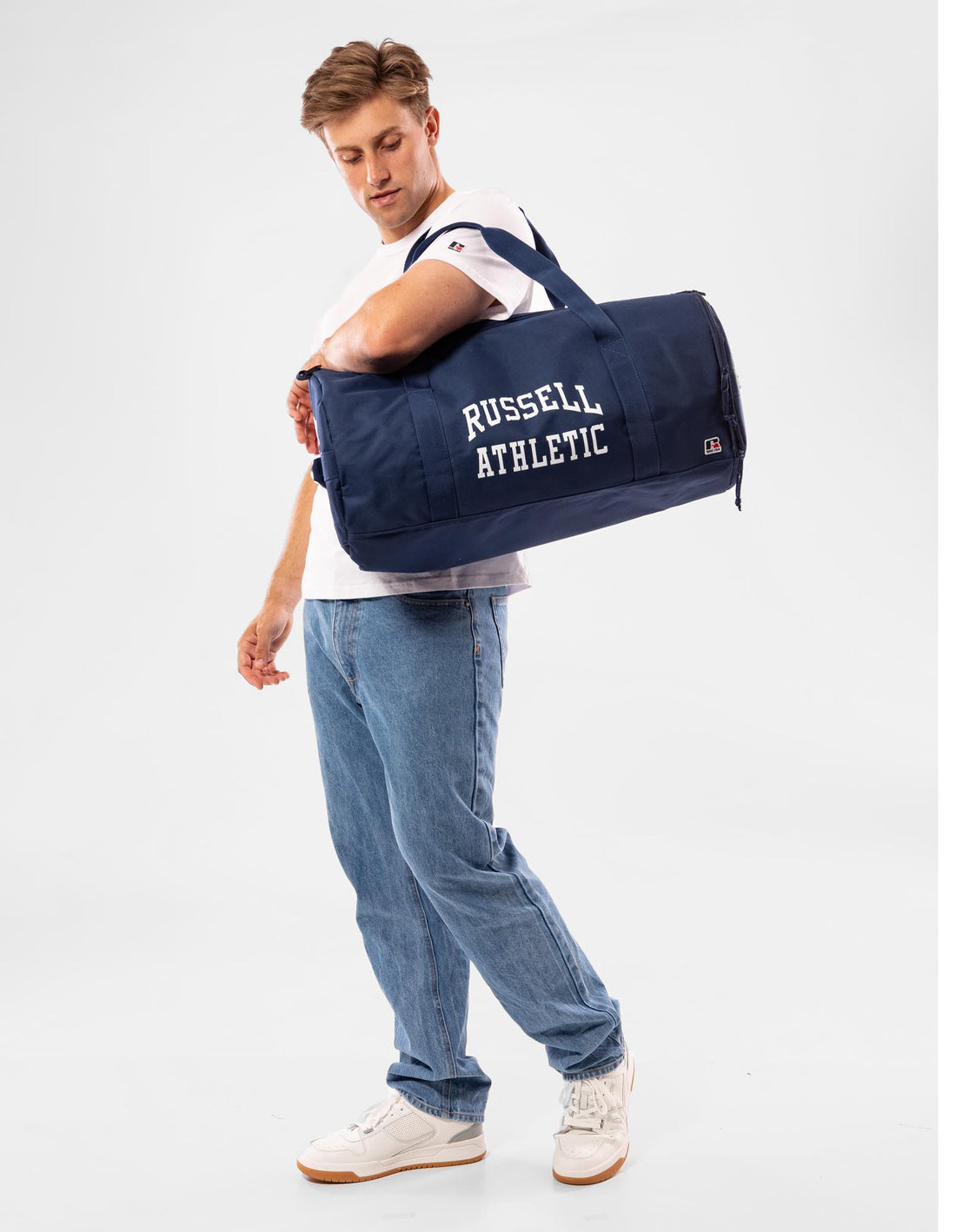 Accessories Russell Athletic Arched Logo Barrel Bags & Backpacks Navy | NFYCPQ149