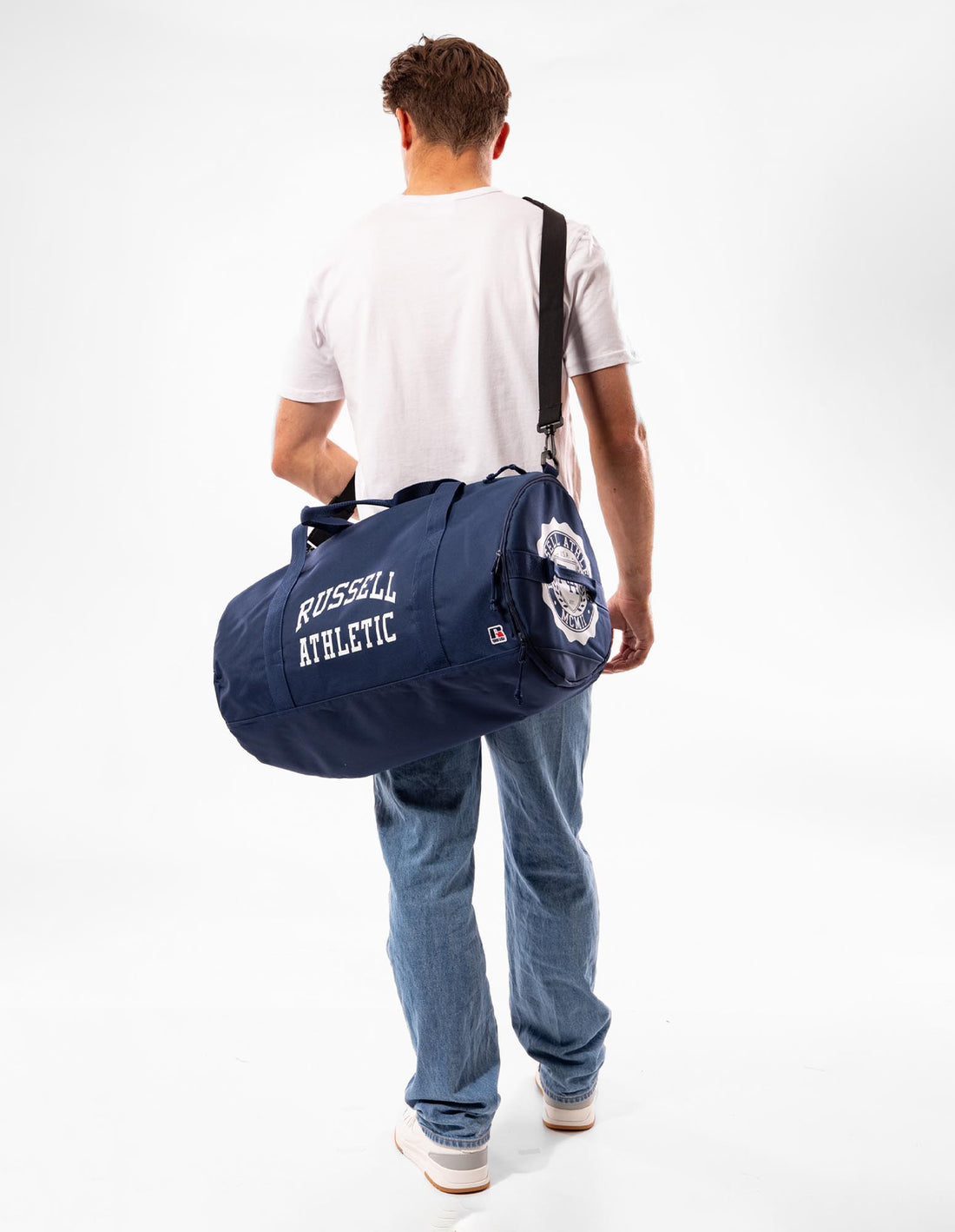 Accessories Russell Athletic Arched Logo Barrel Bags & Backpacks Navy | NFYCPQ149