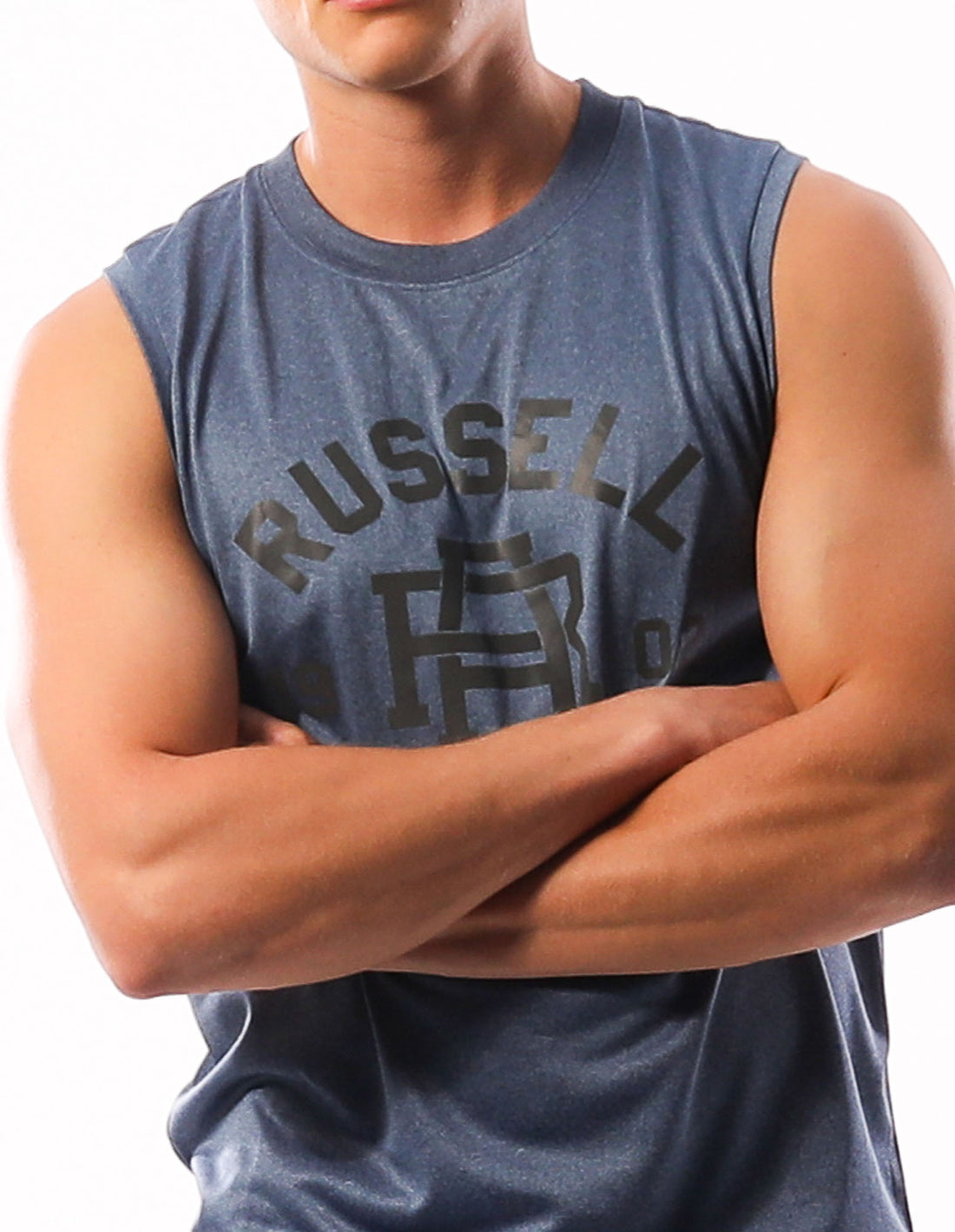 Men Russell Athletic Active Muscle T Shirts Navy | XBJGPW698