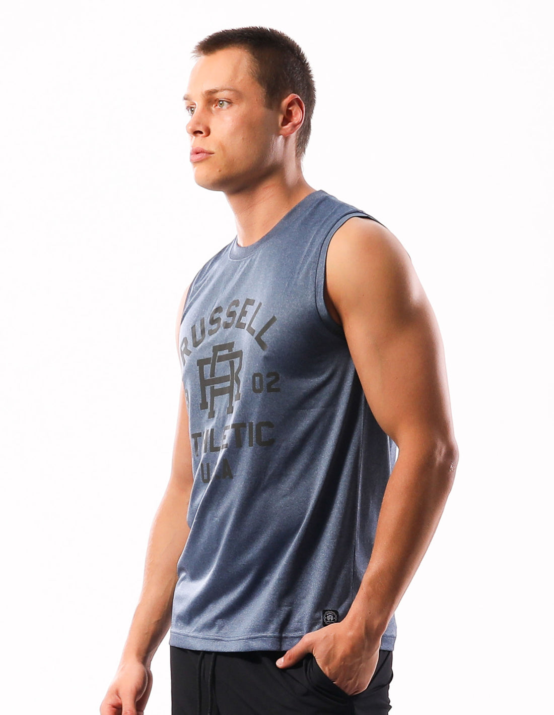 Men Russell Athletic Active Muscle T Shirts Navy | XBJGPW698