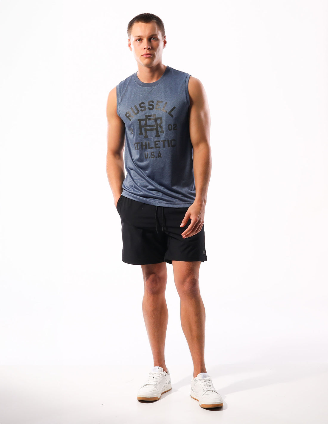 Men Russell Athletic Active Muscle T Shirts Navy | XBJGPW698