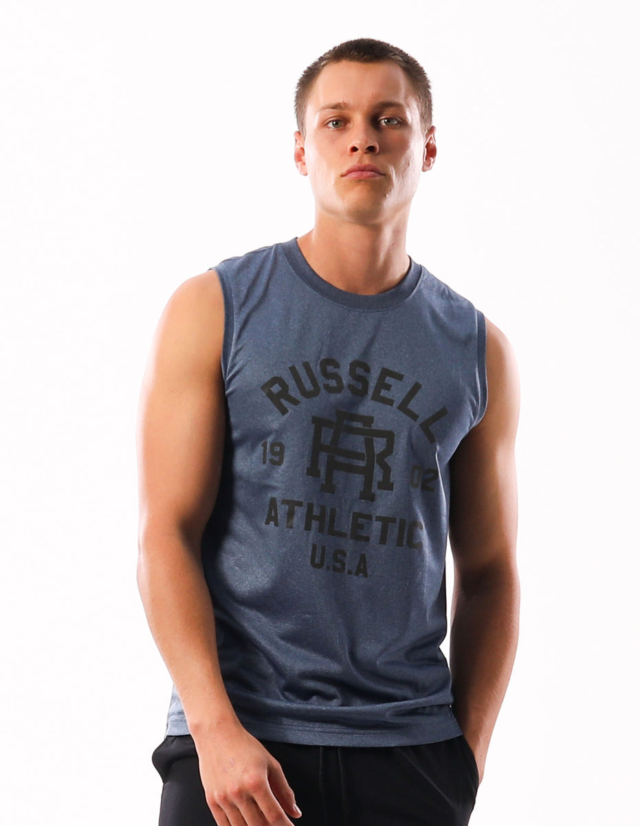 Men Russell Athletic Active Muscle T Shirts Navy | XBJGPW698