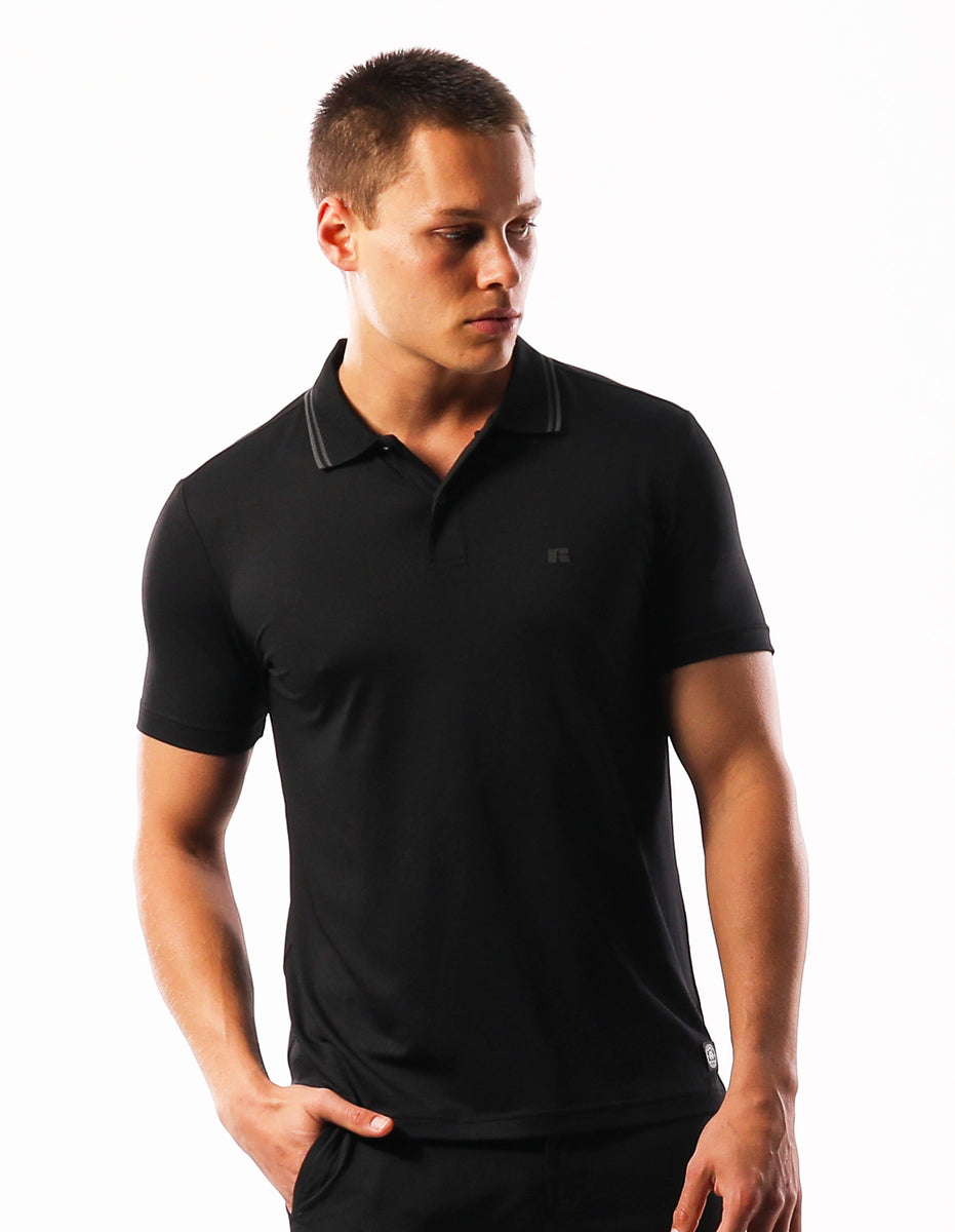 Men Russell Athletic Active Polo T Shirts Black | MWIKEY807