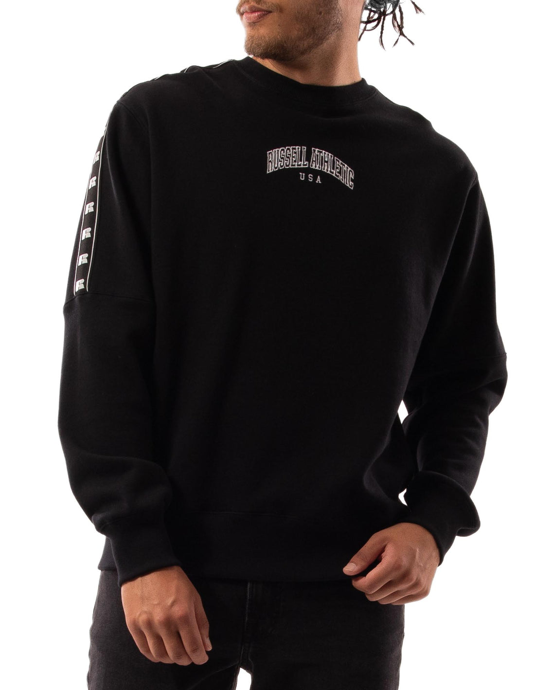 Men Russell Athletic Batten Crew Neck Sweaters Black | QTUXBS854