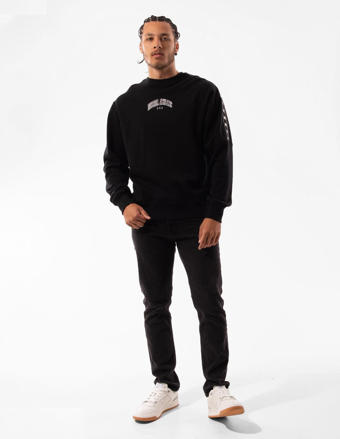 Men Russell Athletic Batten Crew Neck Sweaters Black | QTUXBS854