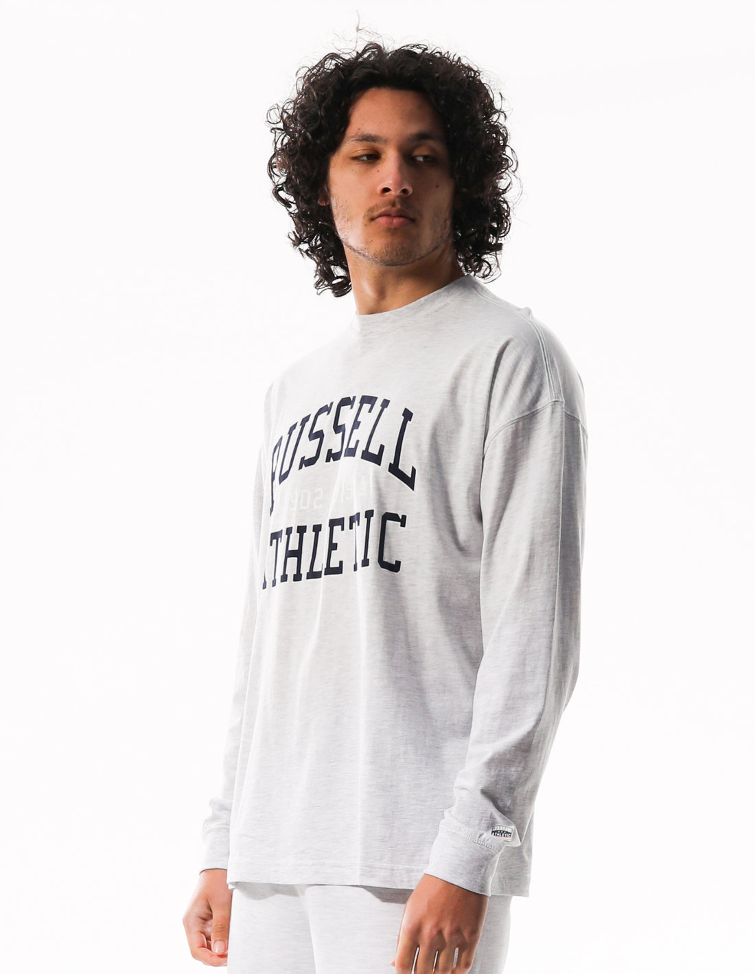 Men Russell Athletic Big Arch Outline Long Sleeve T Shirts Light Grey | QXKARB789