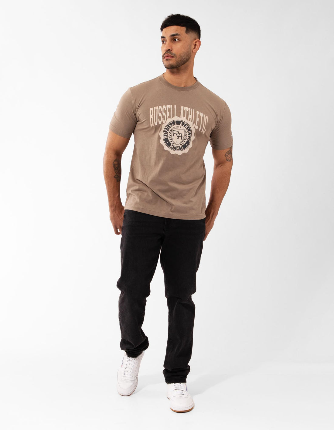 Men Russell Athletic Big Seal T Shirts Beige | POSQUT930