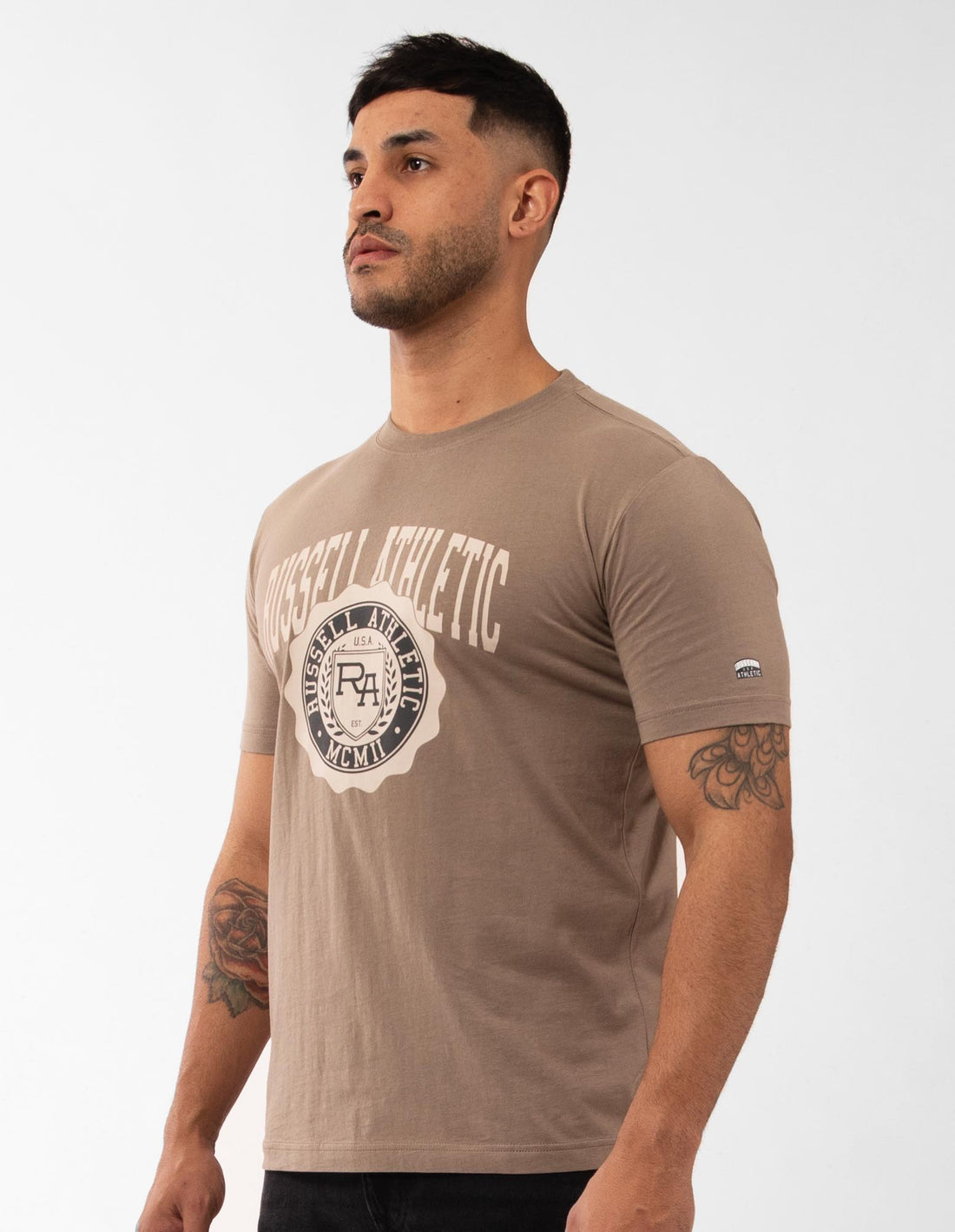 Men Russell Athletic Big Seal T Shirts Beige | POSQUT930