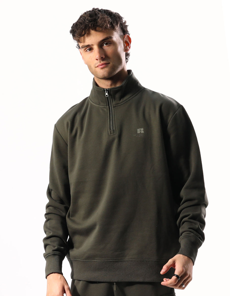 Men Russell Athletic Brooklyn Quarter Zip Top Olive | EDWXYT157