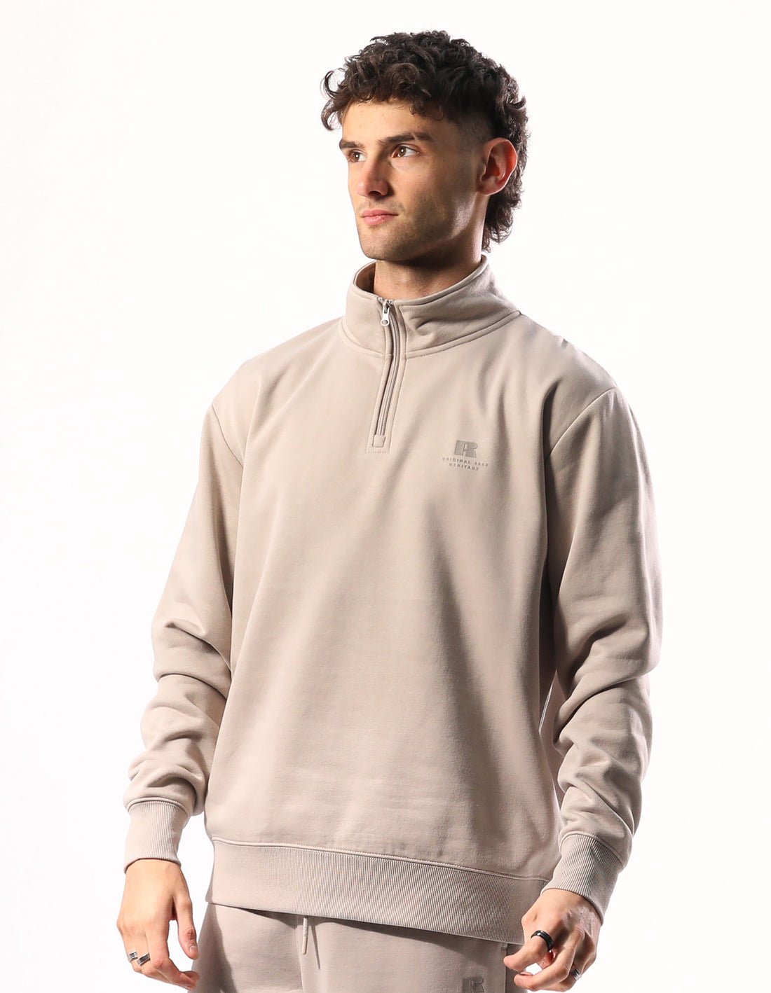 Men Russell Athletic Brooklyn Quarter Zip Top Beige | DFGPJB451