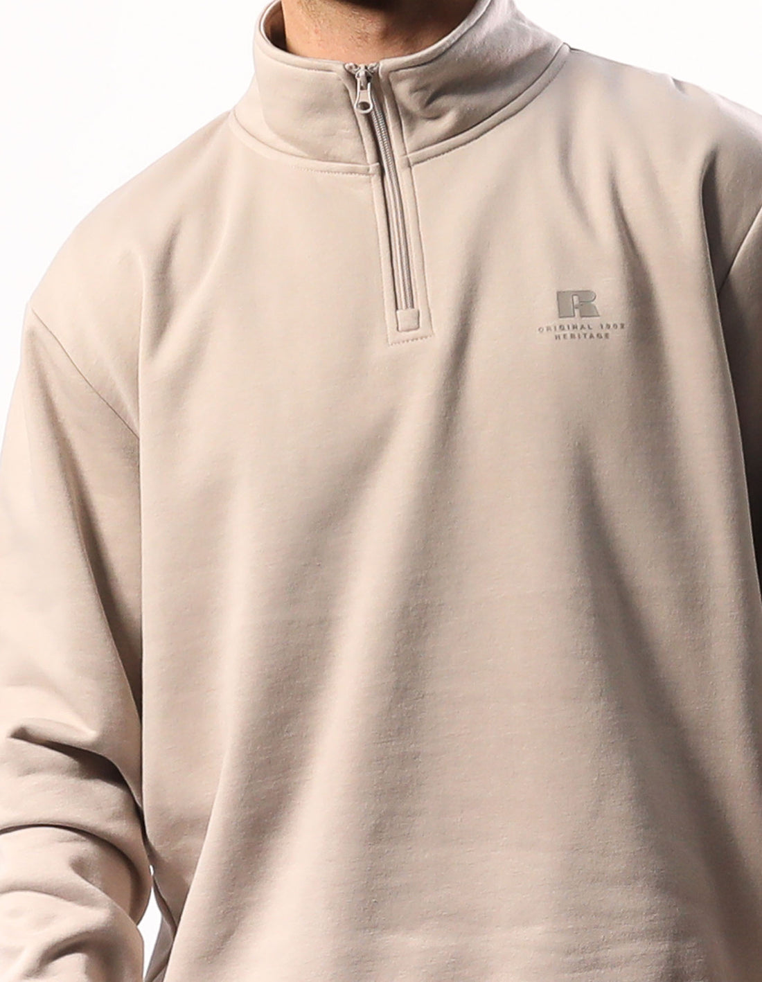 Men Russell Athletic Brooklyn Quarter Zip Top Beige | DFGPJB451