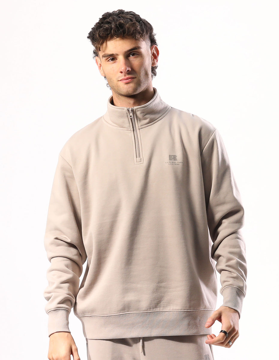 Men Russell Athletic Brooklyn Quarter Zip Top Beige | DFGPJB451