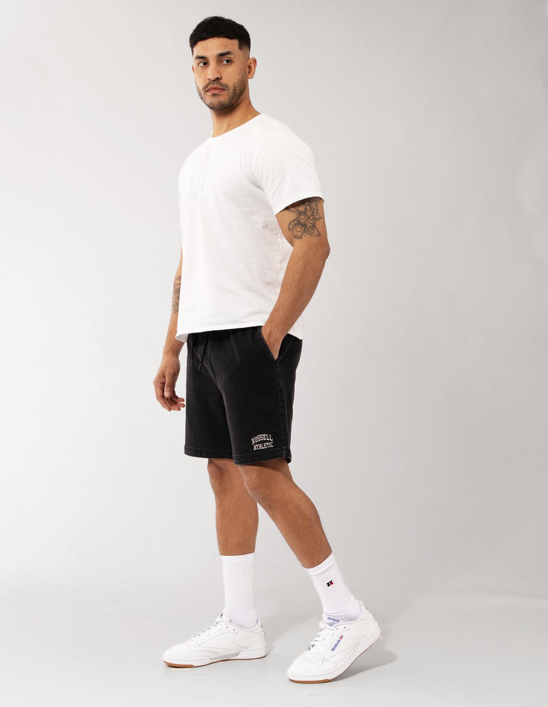 Men Russell Athletic Calabasas Denim Shorts Black | UQTVCK354