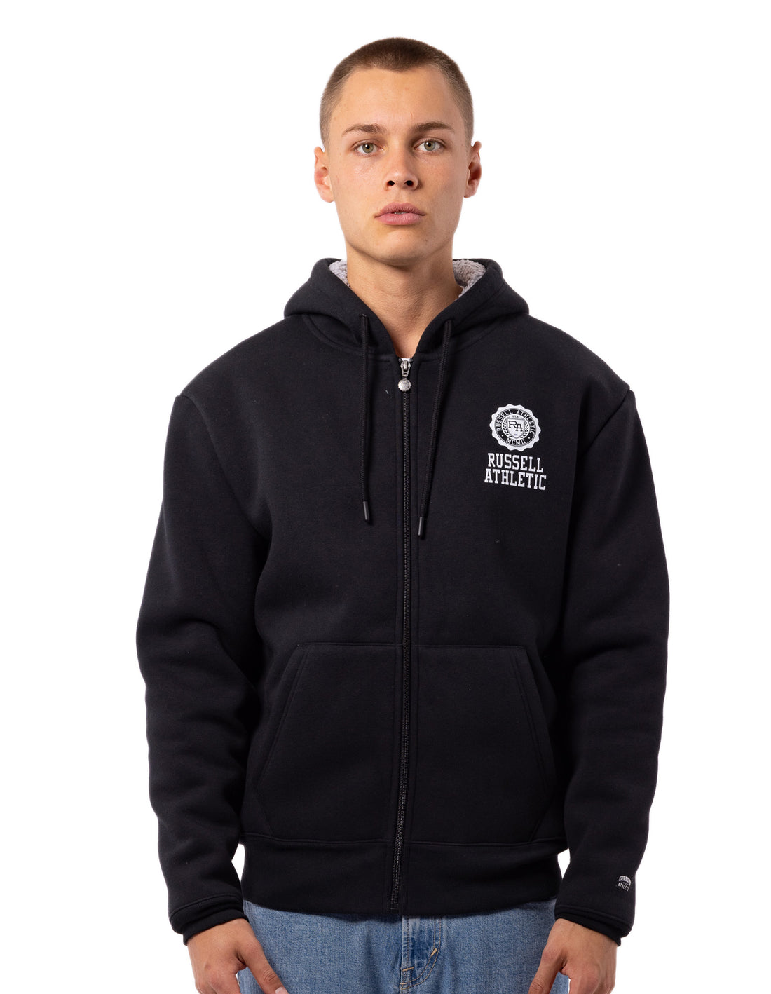 Men Russell Athletic Collegiate Sherpa Jackets Black | DOISMK835