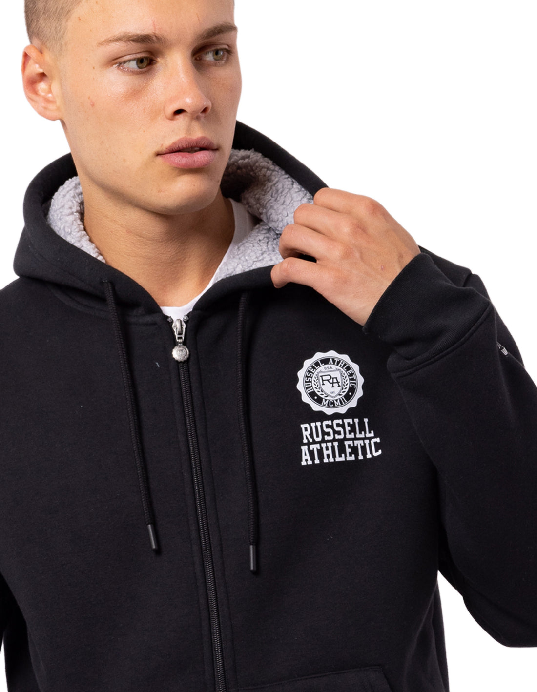 Men Russell Athletic Collegiate Sherpa Jackets Black | DOISMK835