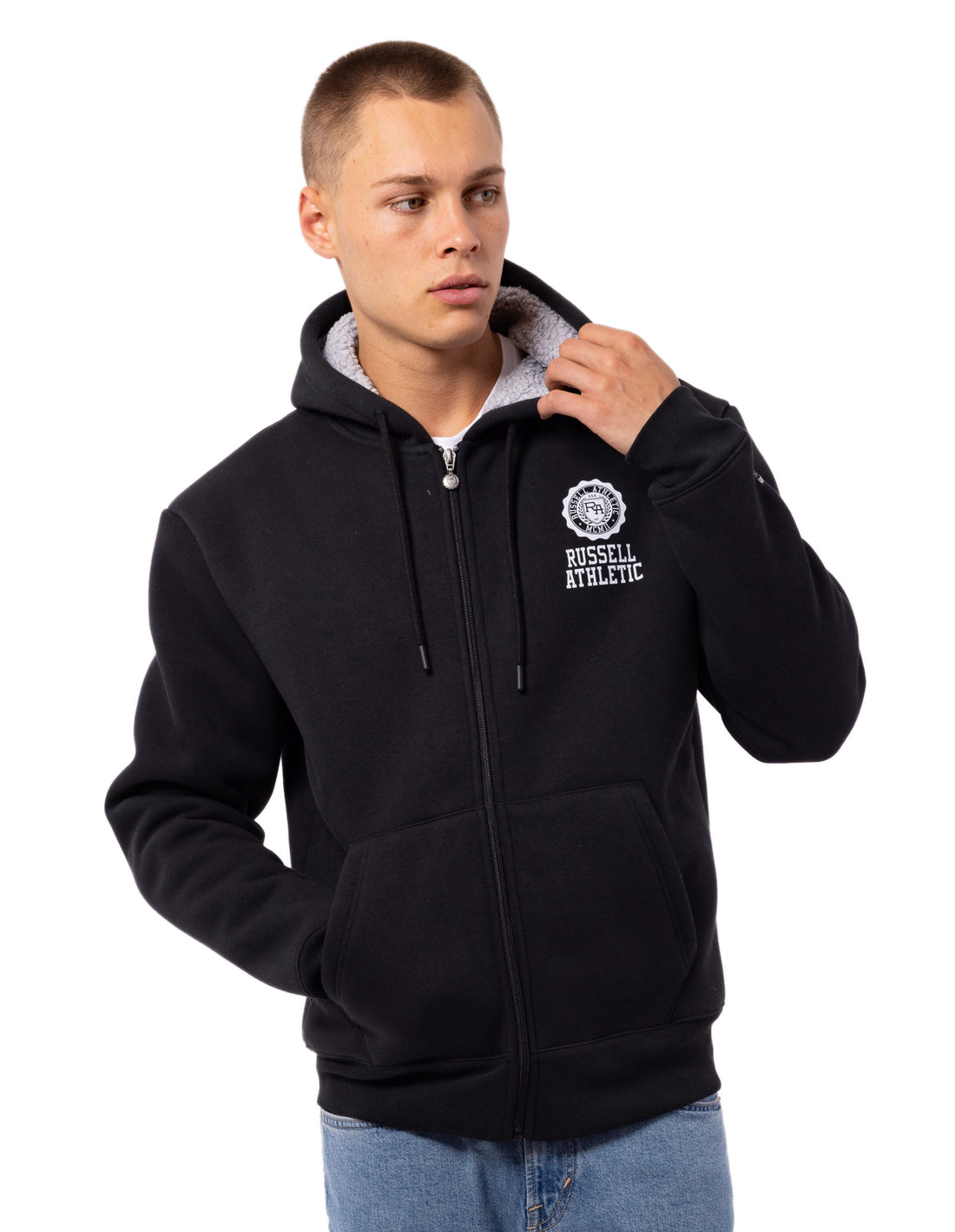 Men Russell Athletic Collegiate Sherpa Jackets Black | DOISMK835