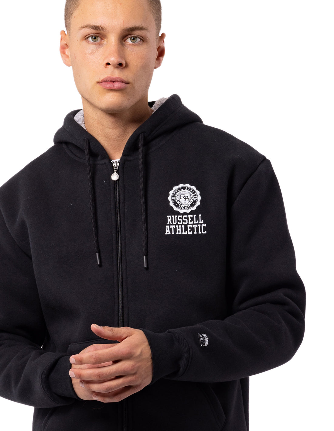 Men Russell Athletic Collegiate Sherpa Jackets Black | DOISMK835