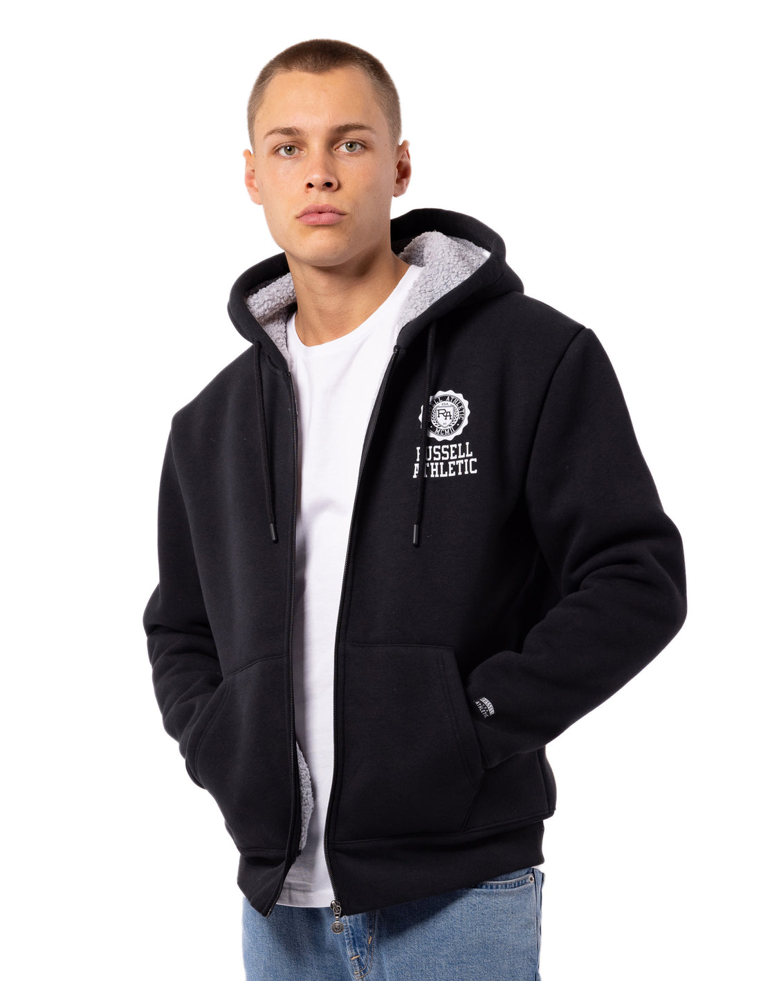 Men Russell Athletic Collegiate Sherpa Jackets Black | DOISMK835