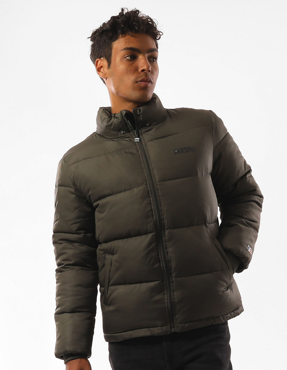 Men Russell Athletic Hampton Puffers Olive | TMSNZX201