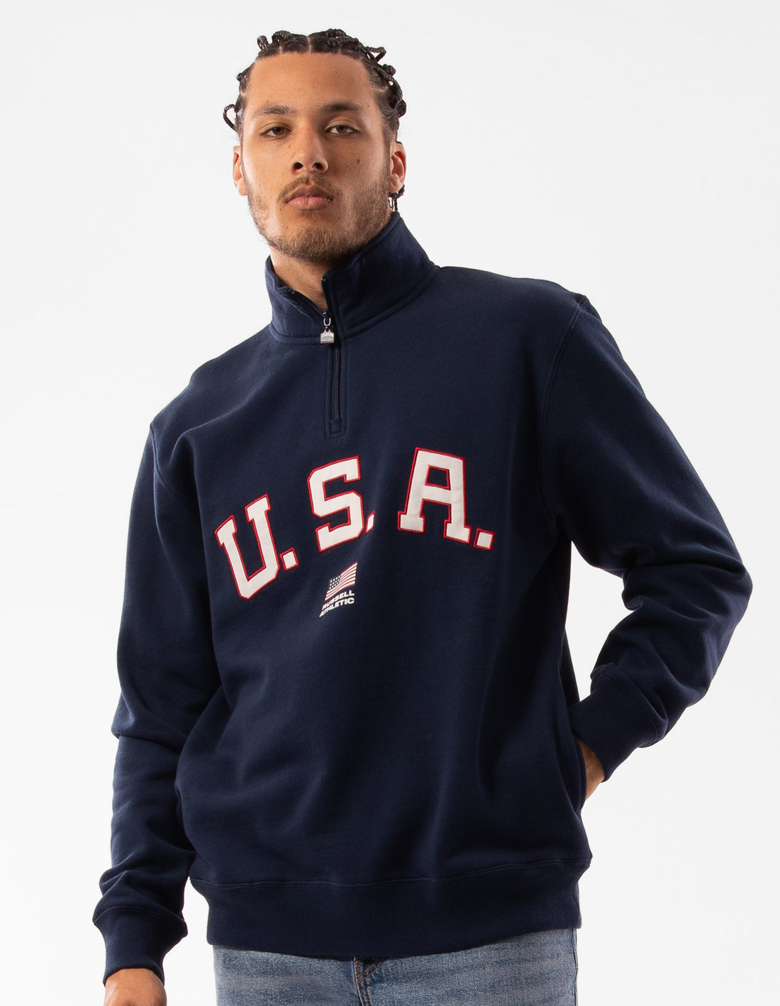 Men Russell Athletic Lewis 1/4 Zip Top Navy | ZGQHAL958