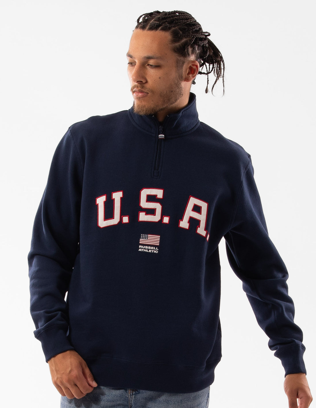 Men Russell Athletic Lewis 1/4 Zip Top Navy | ZGQHAL958