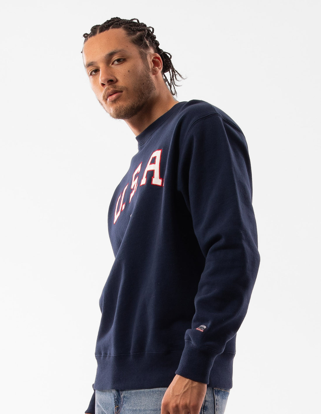 Men Russell Athletic Lewis Crew Neck Sweaters Navy | VYQGBM265