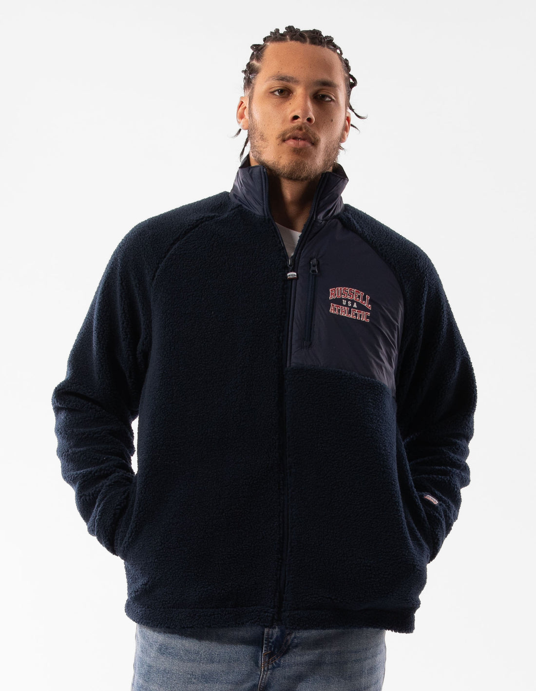 Men Russell Athletic Lewis Polar Fleece Jackets Navy | LOFGCN462