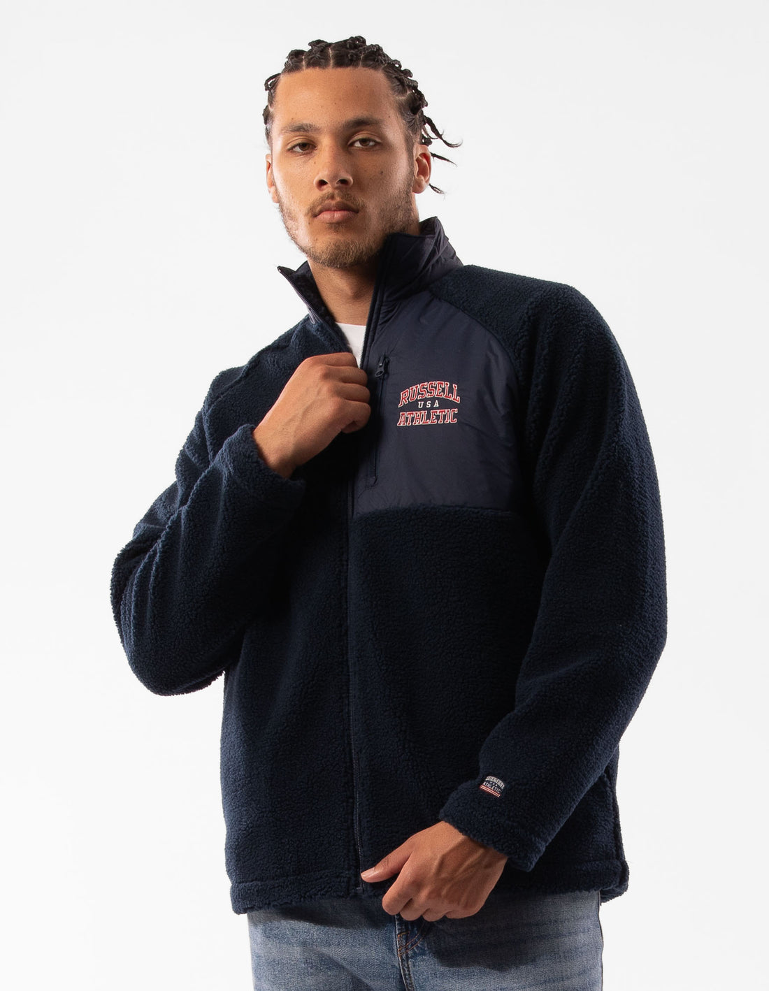 Men Russell Athletic Lewis Polar Fleece Jackets Navy | LOFGCN462