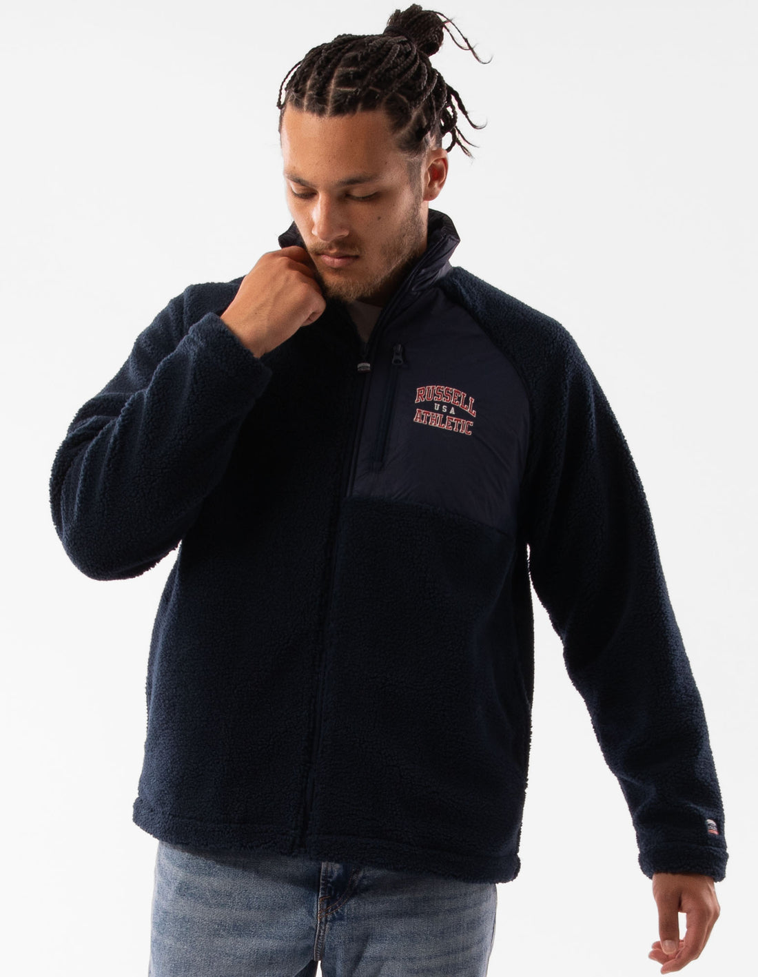 Men Russell Athletic Lewis Polar Fleece Jackets Navy | LOFGCN462