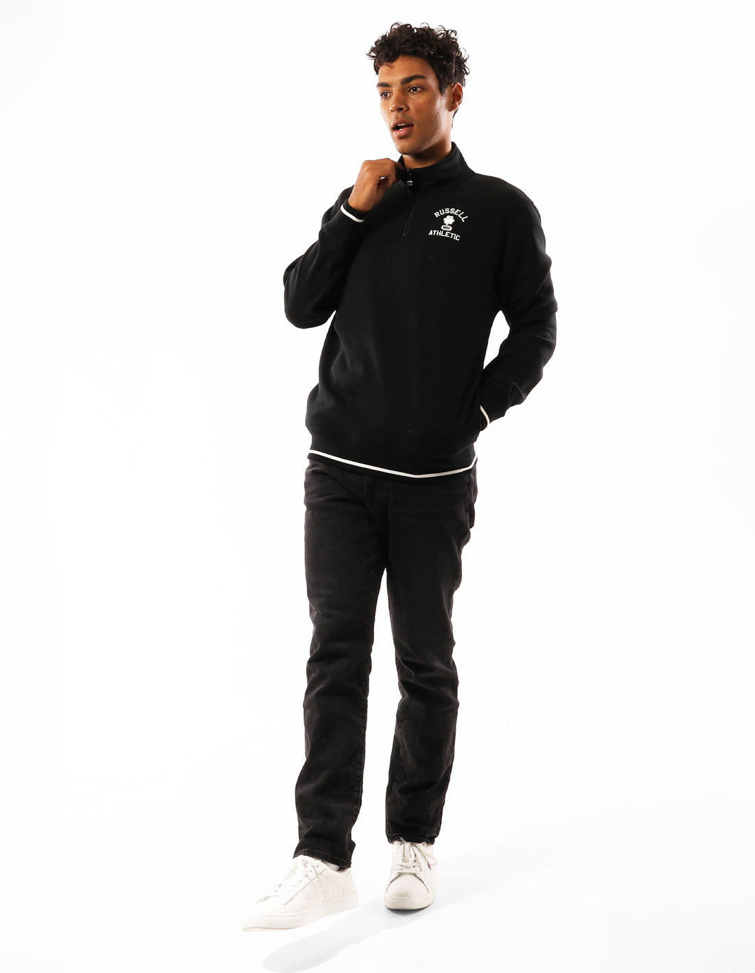 Men Russell Athletic Lexington 1/4 Zip Top Black | VQCPGB250