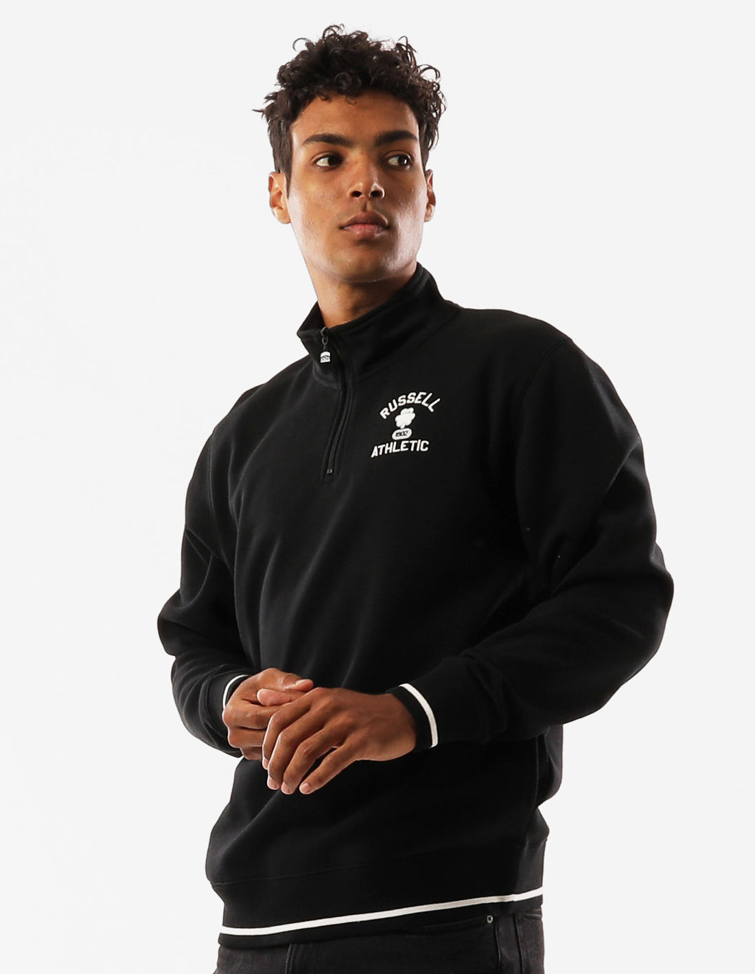 Men Russell Athletic Lexington 1/4 Zip Top Black | VQCPGB250