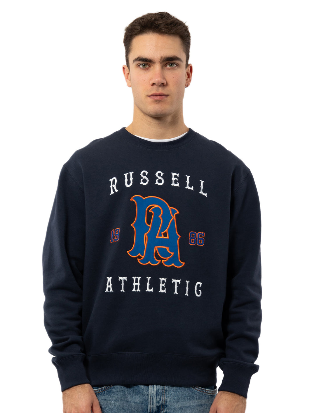 Men Russell Athletic Midfielder Crew Neck Sweaters Navy | OHSJUF470