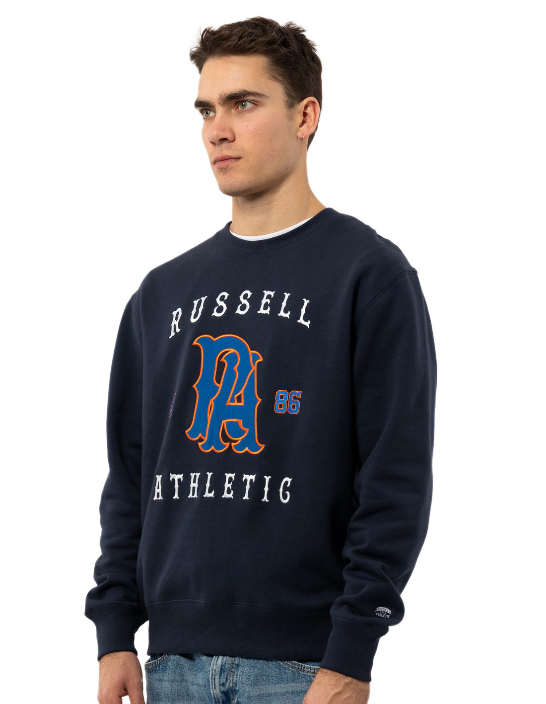 Men Russell Athletic Midfielder Crew Neck Sweaters Navy | OHSJUF470