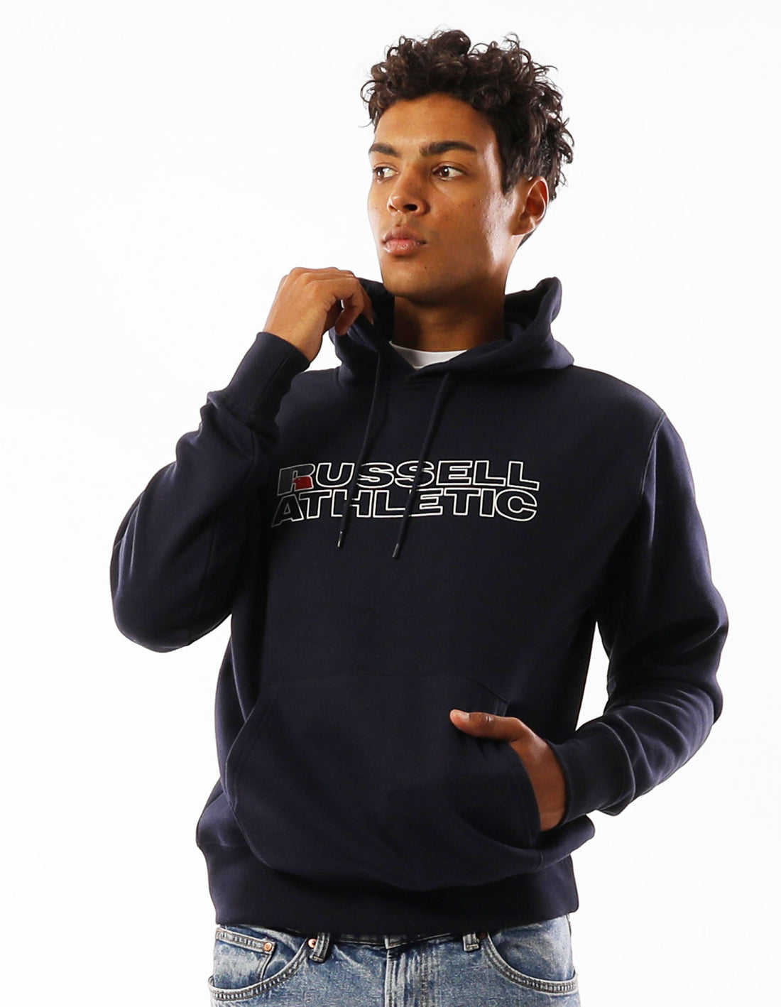 Men Russell Athletic Modern Logo Hoodie Navy | QATEHR081